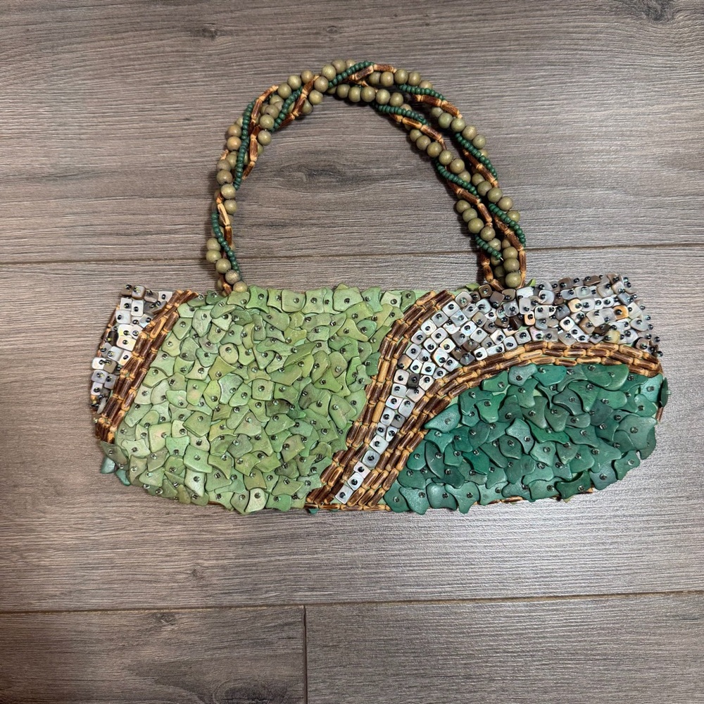 Handcrafted Beaded Green Sequin Evening Bag- BRAND NEW - Picture 2 of 5
